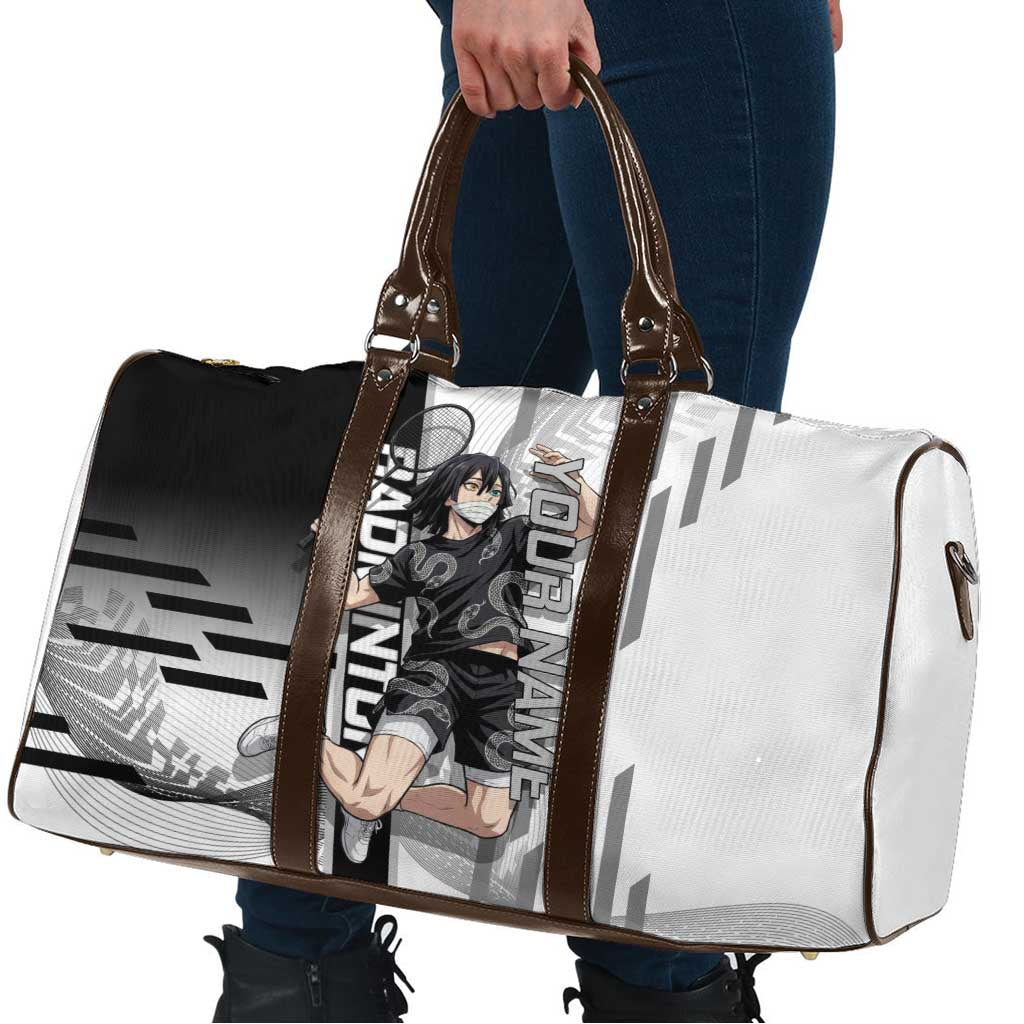 Personalized Obanai Iguro Demon Slayer Badminton Travel Bag with Racket Action Pose and Black White Graphic Design - The Mazicc