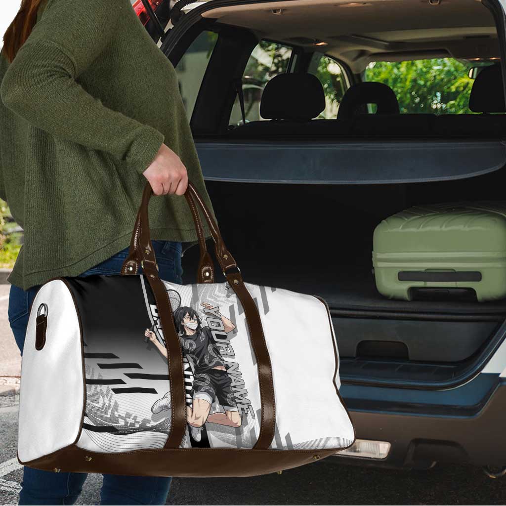 Personalized Obanai Iguro Demon Slayer Badminton Travel Bag with Racket Action Pose and Black White Graphic Design - The Mazicc