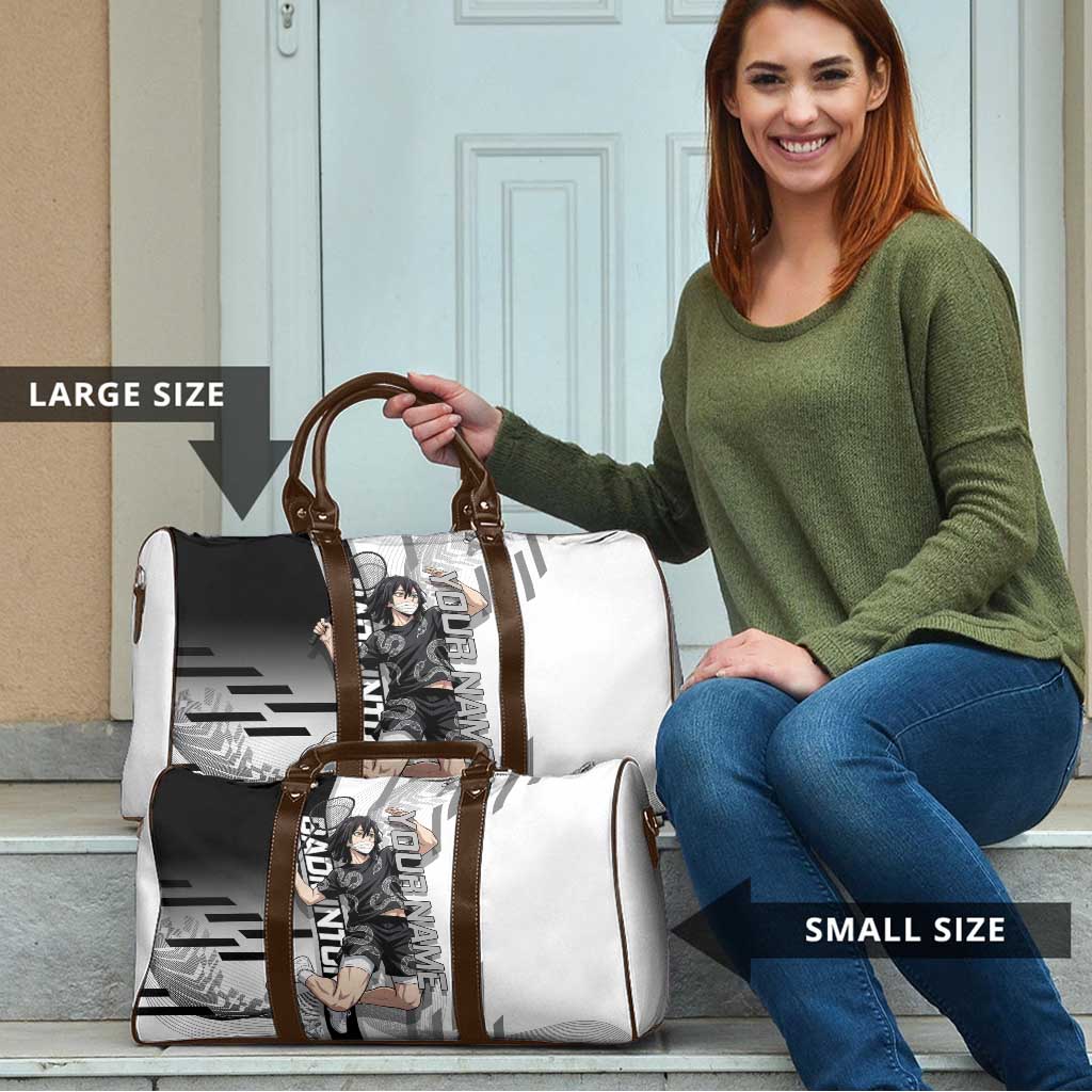 Personalized Obanai Iguro Demon Slayer Badminton Travel Bag with Racket Action Pose and Black White Graphic Design - The Mazicc