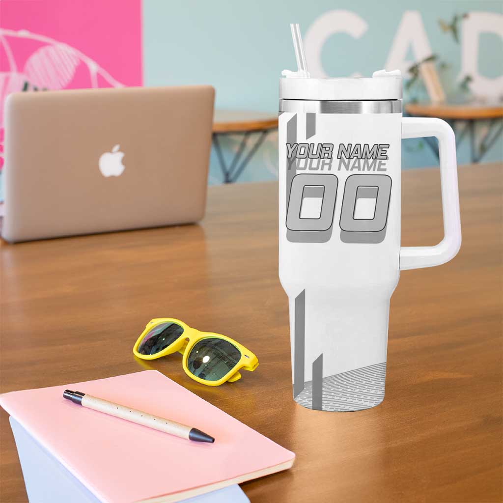 Personalized Obanai Iguro Demon Slayer Badminton Tumbler With Handle with Racket Action Pose and Black White Graphic Design - The Mazicc