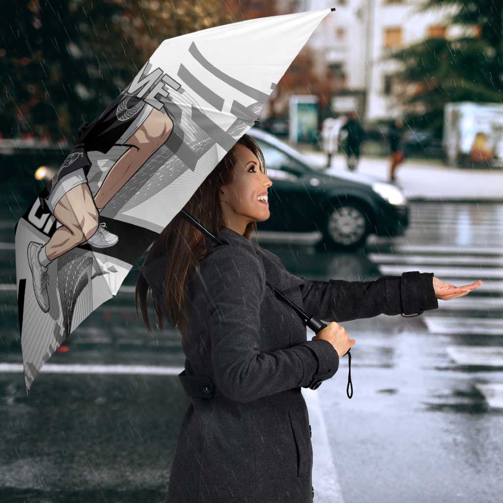 Personalized Obanai Iguro Demon Slayer Badminton Umbrella with Racket Action Pose and Black White Graphic Design - The Mazicc