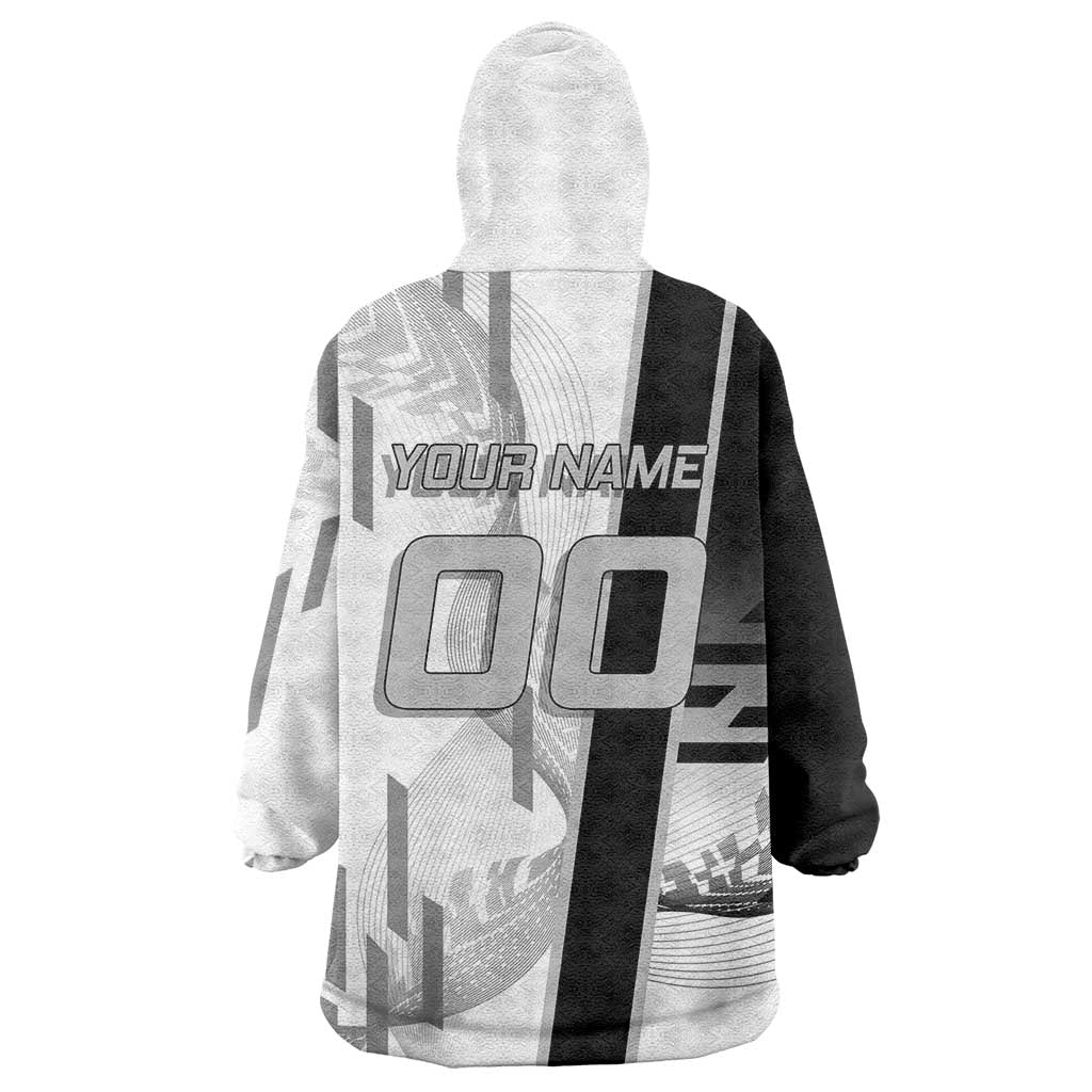 Personalized Obanai Iguro Demon Slayer Badminton Wearable Blanket Hoodie with Racket Action Pose and Black White Graphic Design - The Mazicc