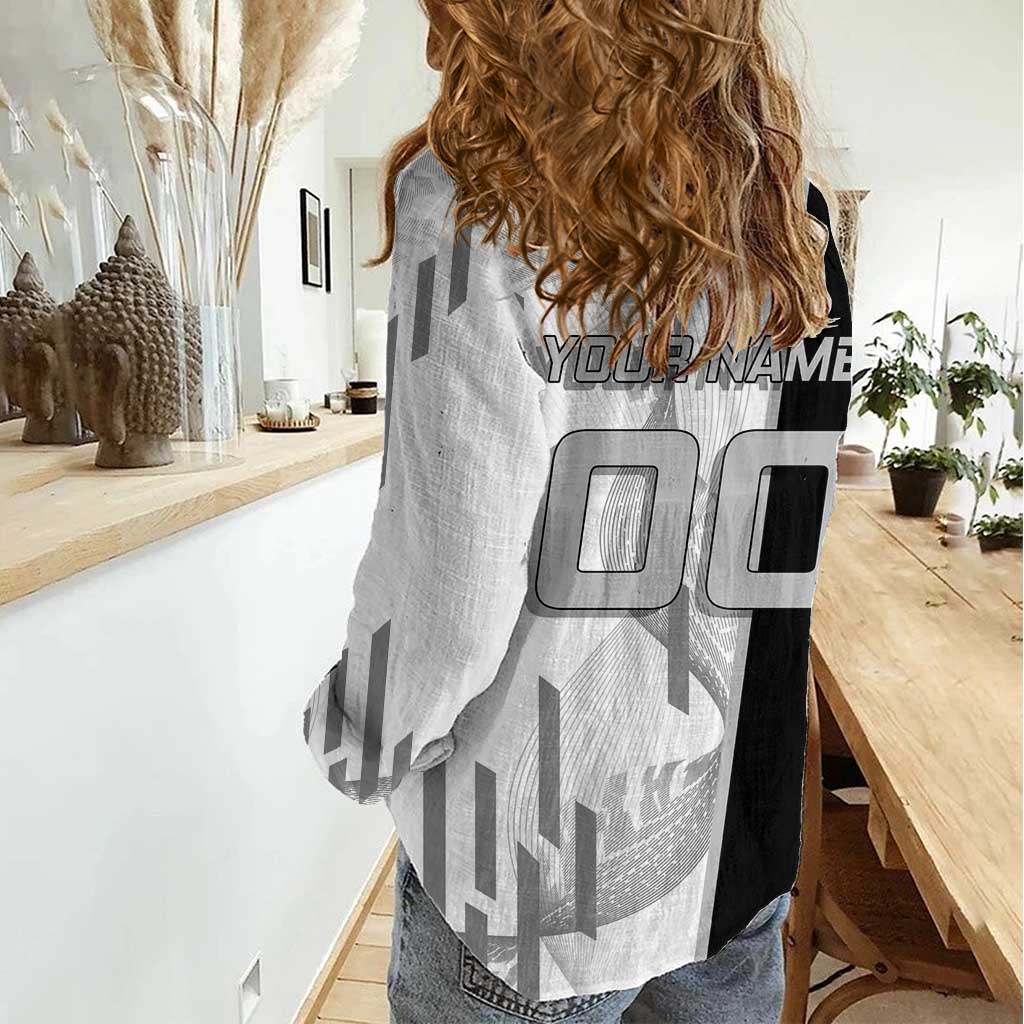 Personalized Obanai Iguro Demon Slayer Badminton Women Casual Shirt with Racket Action Pose and Black White Graphic Design - The Mazicc