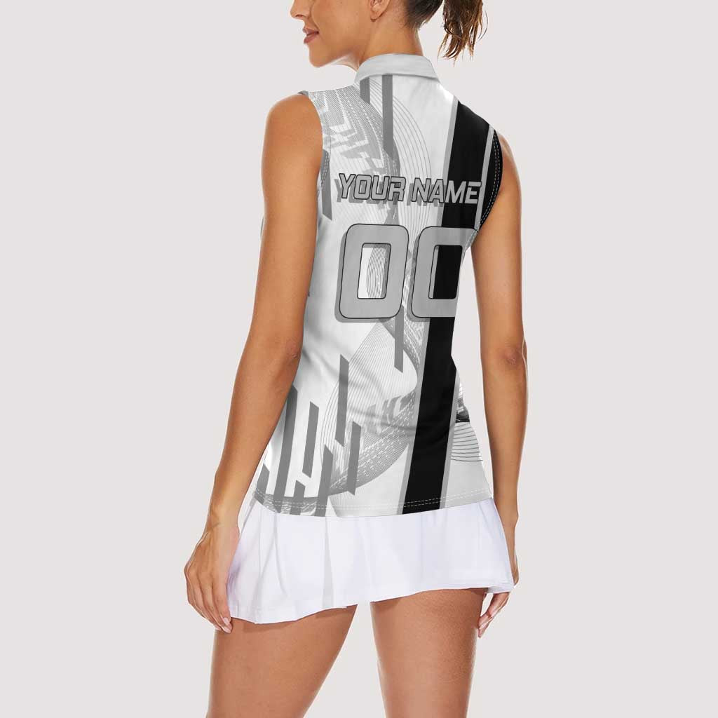 Personalized Obanai Iguro Demon Slayer Badminton Women Sleeveless Polo Shirt with Racket Action Pose and Black White Graphic Design - The Mazicc