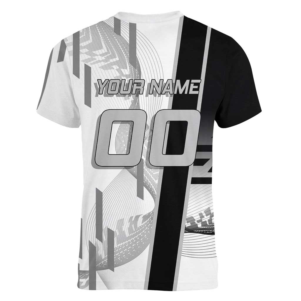 Personalized Obanai Iguro Demon Slayer Badminton Women V-Neck T-Shirt with Racket Action Pose and Black White Graphic Design - The Mazicc