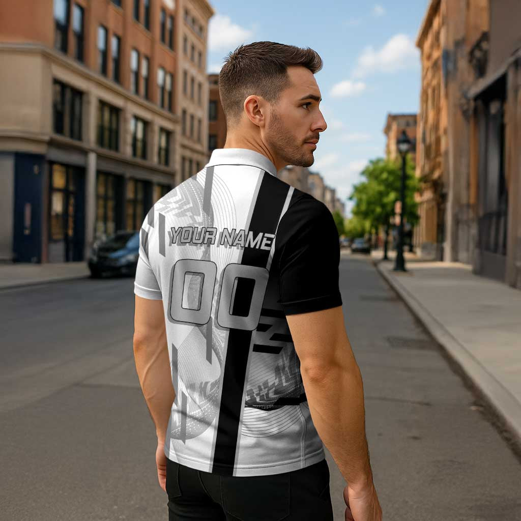 Personalized Obanai Iguro Demon Slayer Badminton Zipper Polo Shirt with Racket Action Pose and Black White Graphic Design - The Mazicc