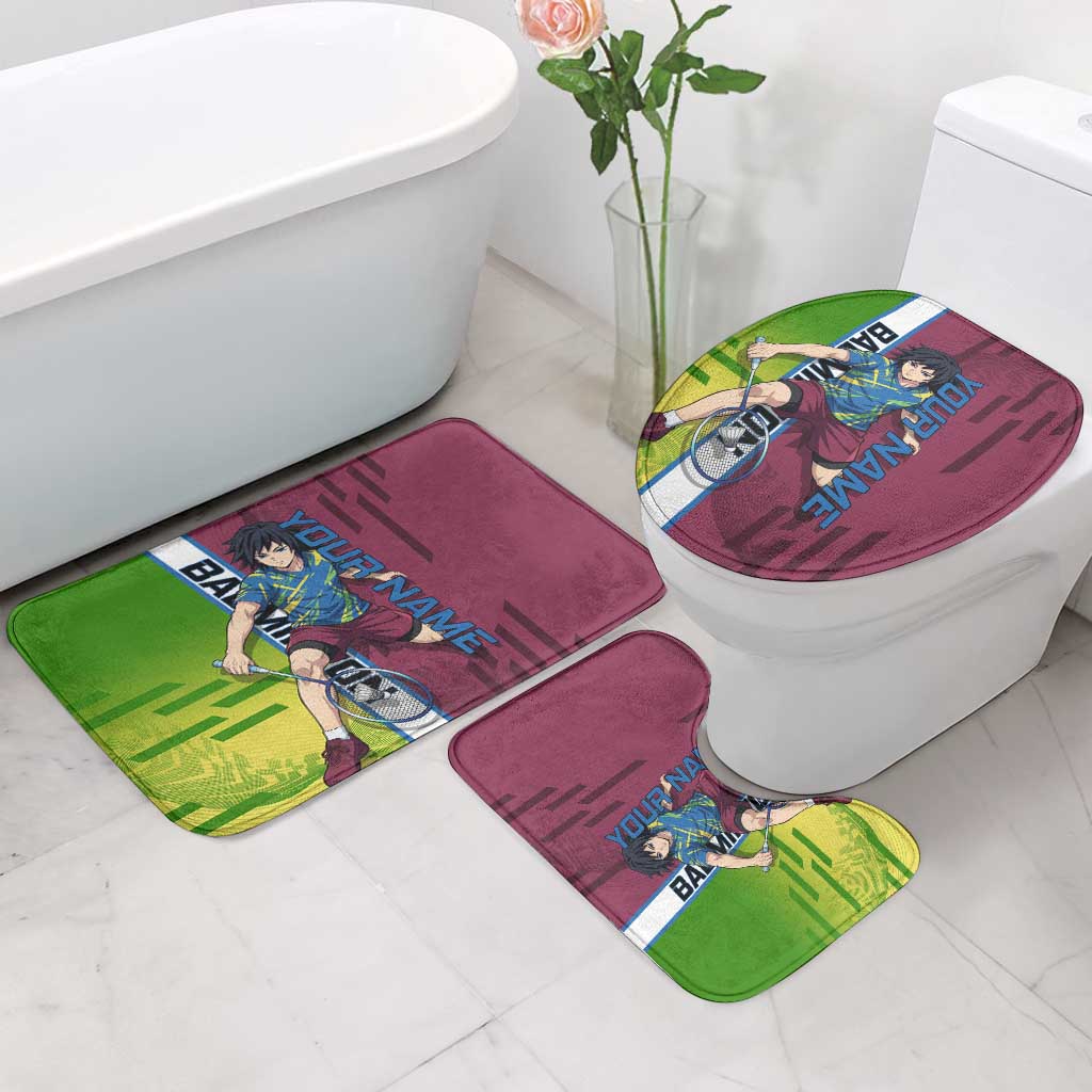 Personalized Giyuu Tomioka Demon Slayer Badminton Theme Bathroom Set with Racket Action Pose and Tricolor Graphic Design - The Mazicc