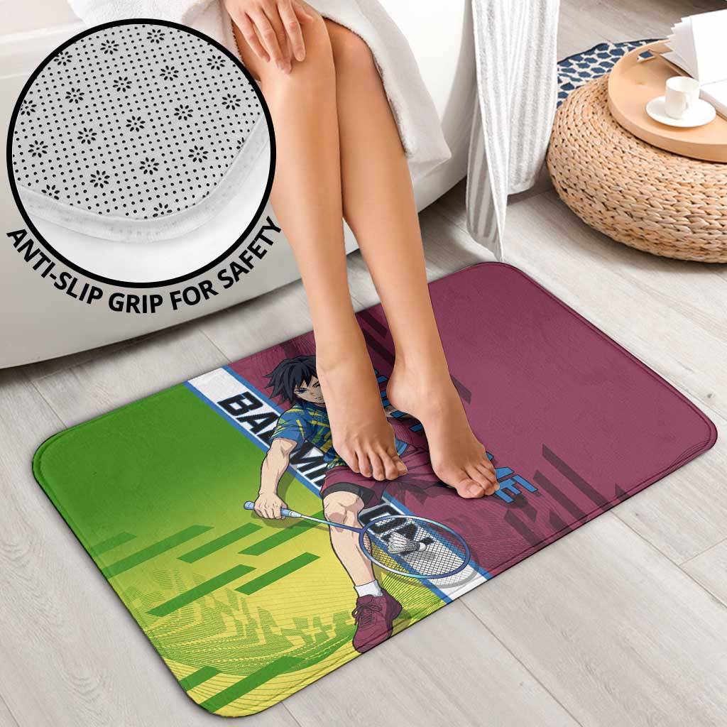Personalized Giyuu Tomioka Demon Slayer Badminton Theme Bathroom Set with Racket Action Pose and Tricolor Graphic Design - The Mazicc