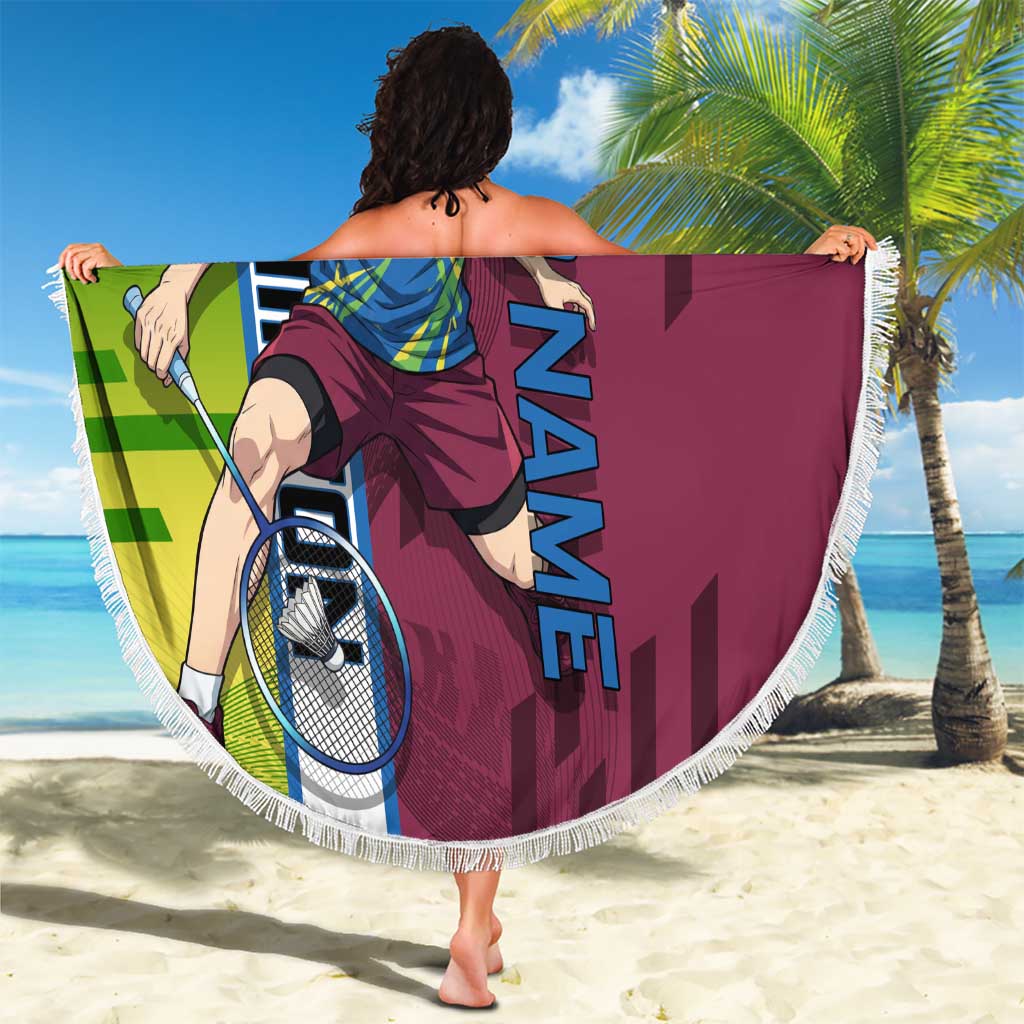 Personalized Giyuu Tomioka Demon Slayer Badminton Theme Beach Blanket with Racket Action Pose and Tricolor Graphic Design - The Mazicc