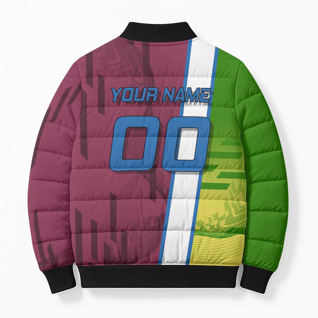 Personalized Giyuu Tomioka Demon Slayer Badminton Theme Bomber Puffer Jacket with Racket Action Pose and Tricolor Graphic Design - The Mazicc