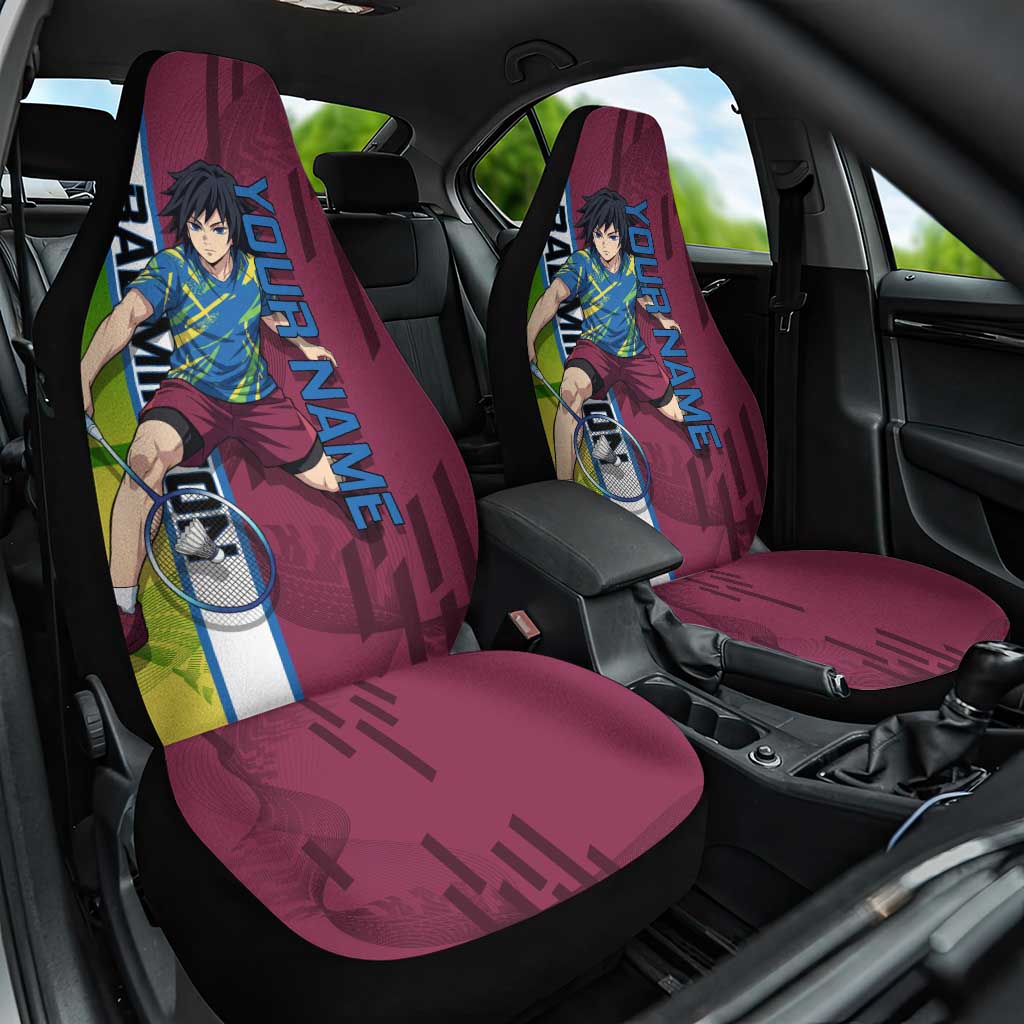 Personalized Giyuu Tomioka Demon Slayer Badminton Theme Car Seat Cover with Racket Action Pose and Tricolor Graphic Design - The Mazicc
