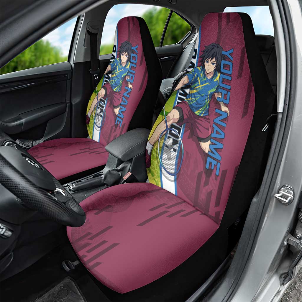 Personalized Giyuu Tomioka Demon Slayer Badminton Theme Car Seat Cover with Racket Action Pose and Tricolor Graphic Design - The Mazicc