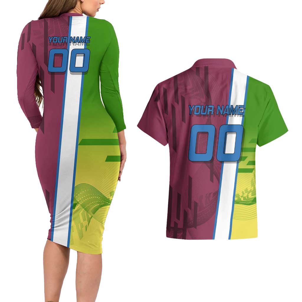 Personalized Giyuu Tomioka Demon Slayer Badminton Theme Couples Matching Long Sleeve Bodycon Dress and Hawaiian Shirt with Racket Action Pose and Tricolor Graphic Design - The Mazicc