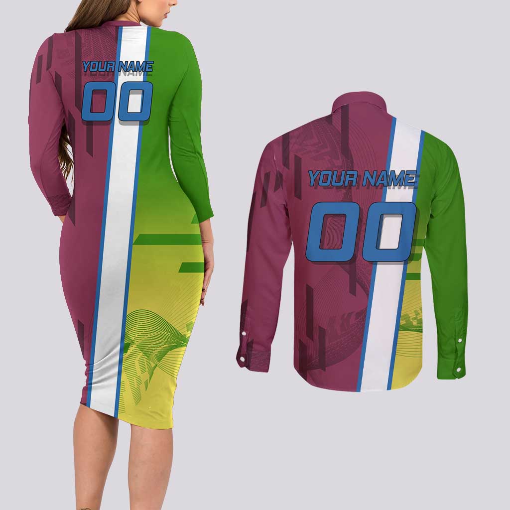 Personalized Giyuu Tomioka Demon Slayer Badminton Theme Couples Matching Long Sleeve Bodycon Dress and Long Sleeve Button Shirt with Racket Action Pose and Tricolor Graphic Design - The Mazicc