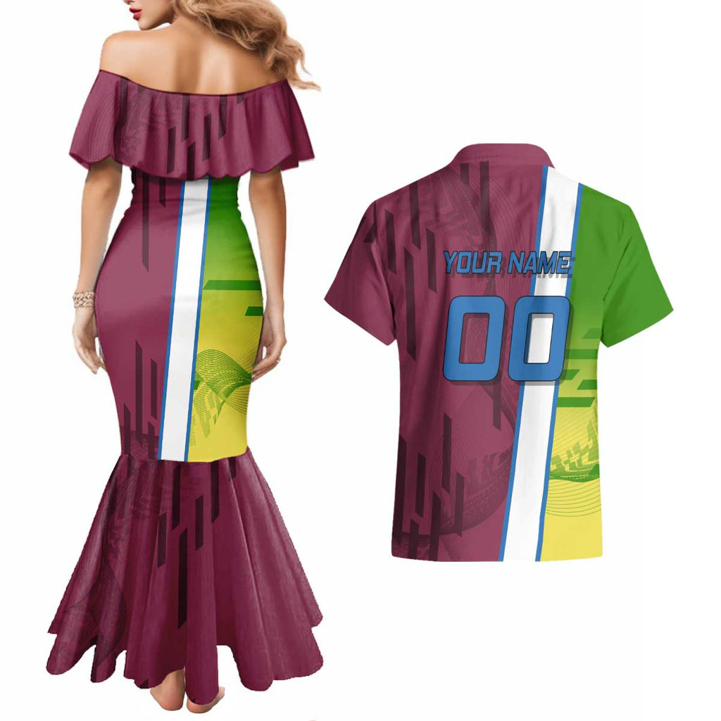 Personalized Giyuu Tomioka Demon Slayer Badminton Theme Couples Matching Mermaid Dress and Hawaiian Shirt with Racket Action Pose and Tricolor Graphic Design - The Mazicc