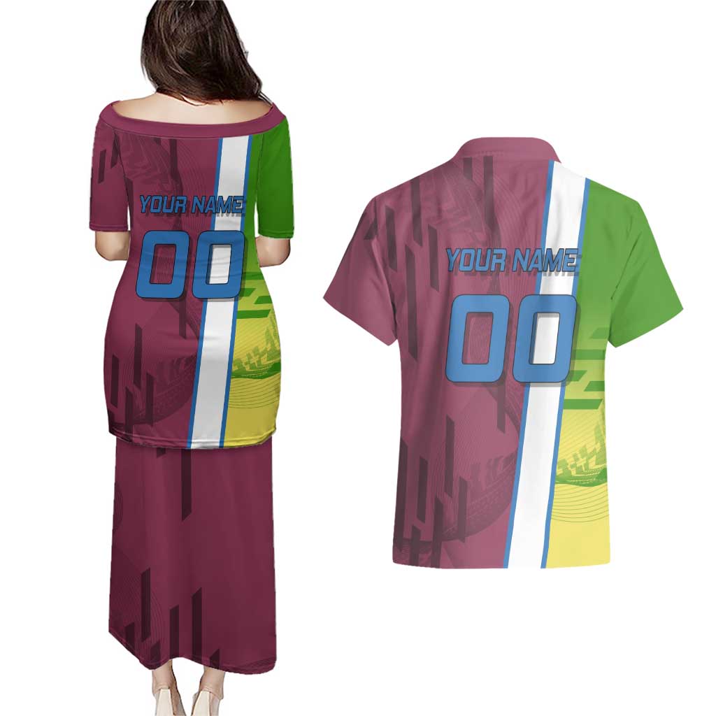Personalized Giyuu Tomioka Demon Slayer Badminton Theme Couples Matching Puletasi and Hawaiian Shirt with Racket Action Pose and Tricolor Graphic Design - The Mazicc