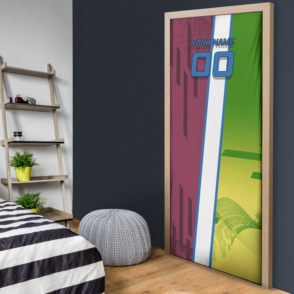Personalized Giyuu Tomioka Demon Slayer Badminton Theme Door Cover with Racket Action Pose and Tricolor Graphic Design - The Mazicc
