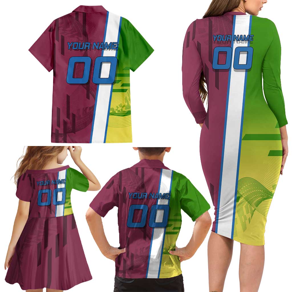 Personalized Giyuu Tomioka Demon Slayer Badminton Theme Family Matching Long Sleeve Bodycon Dress and Hawaiian Shirt with Racket Action Pose and Tricolor Graphic Design