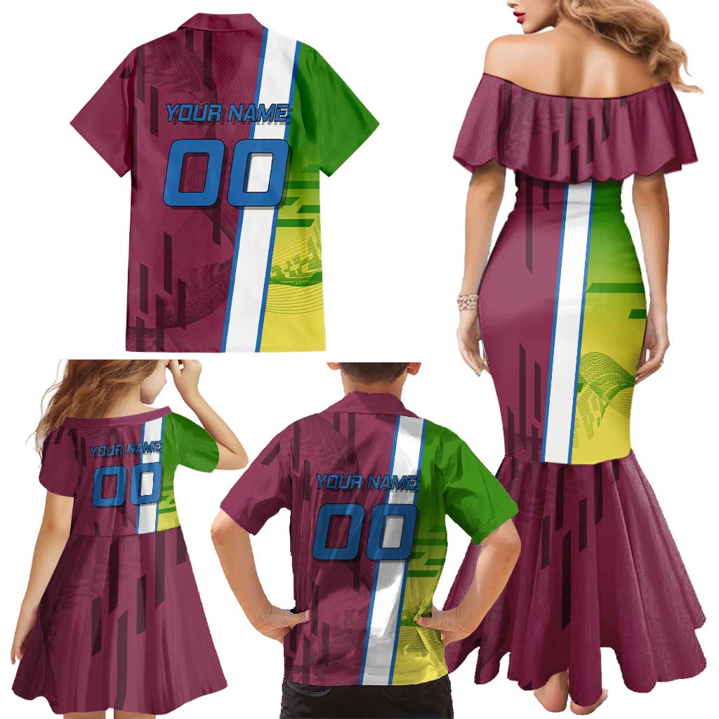 Personalized Giyuu Tomioka Demon Slayer Badminton Theme Family Matching Mermaid Dress and Hawaiian Shirt with Racket Action Pose and Tricolor Graphic Design