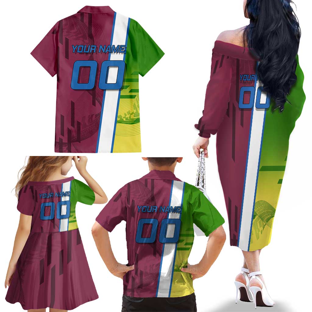 Personalized Giyuu Tomioka Demon Slayer Badminton Theme Family Matching Off The Shoulder Long Sleeve Dress and Hawaiian Shirt with Racket Action Pose and Tricolor Graphic Design