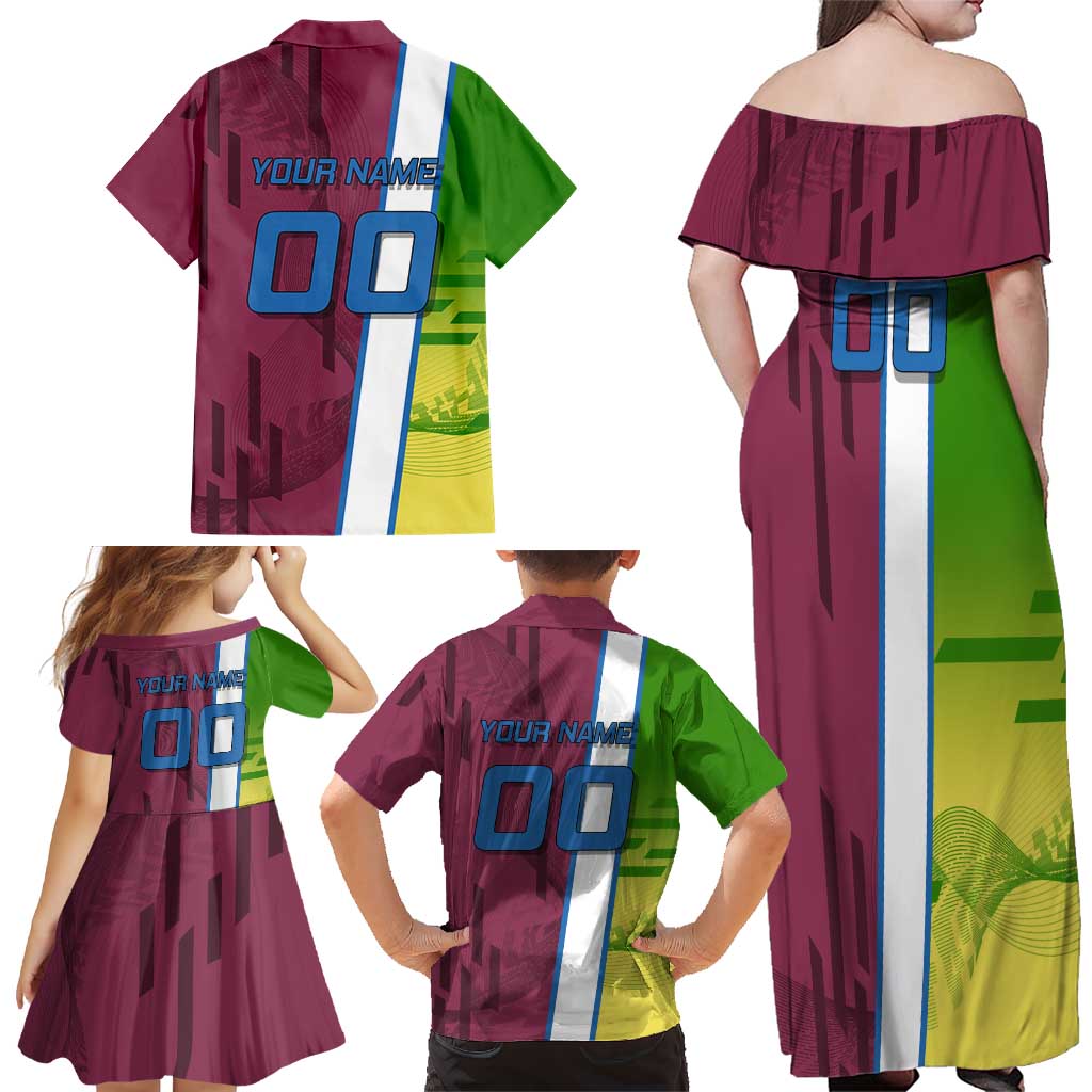 Personalized Giyuu Tomioka Demon Slayer Badminton Theme Family Matching Off Shoulder Maxi Dress and Hawaiian Shirt with Racket Action Pose and Tricolor Graphic Design
