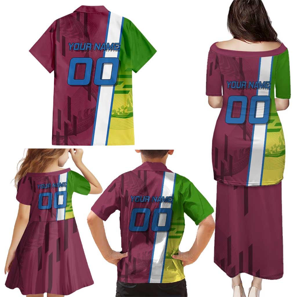 Personalized Giyuu Tomioka Demon Slayer Badminton Theme Family Matching Puletasi and Hawaiian Shirt with Racket Action Pose and Tricolor Graphic Design