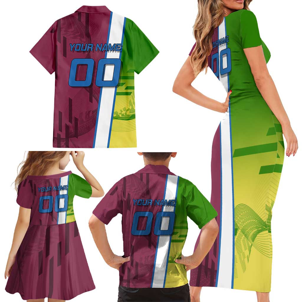 Personalized Giyuu Tomioka Demon Slayer Badminton Theme Family Matching Short Sleeve Bodycon Dress and Hawaiian Shirt with Racket Action Pose and Tricolor Graphic Design