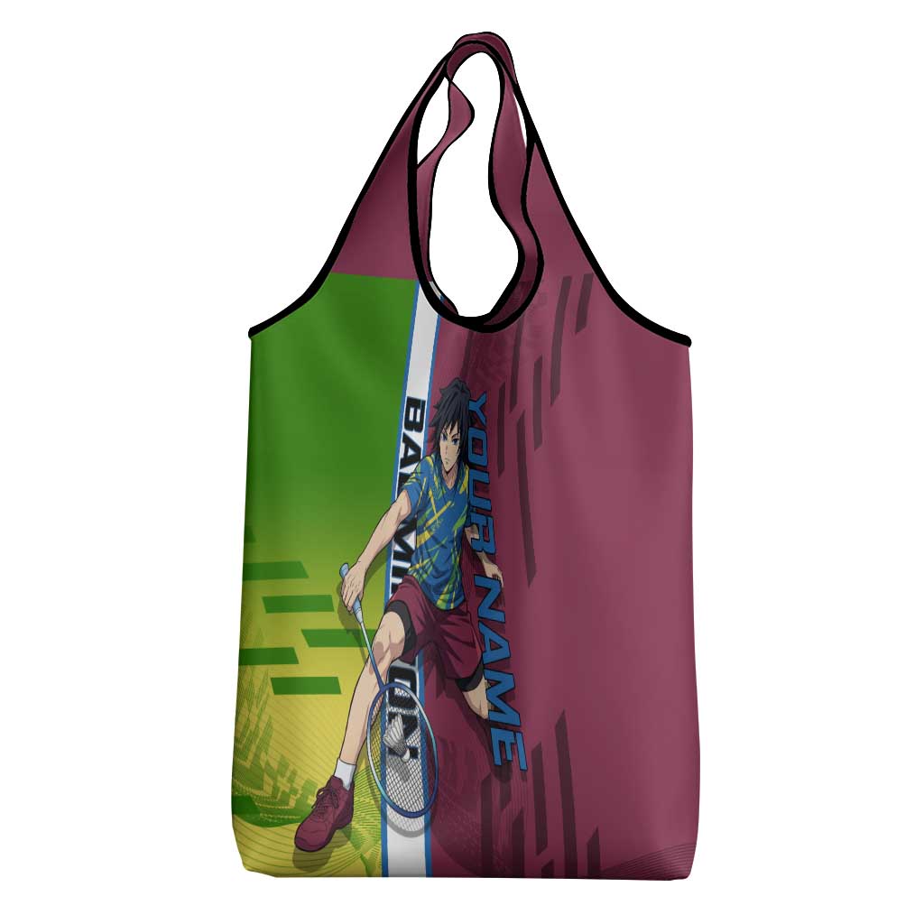 Personalized Giyuu Tomioka Demon Slayer Badminton Theme Grocery Bag with Racket Action Pose and Tricolor Graphic Design - The Mazicc