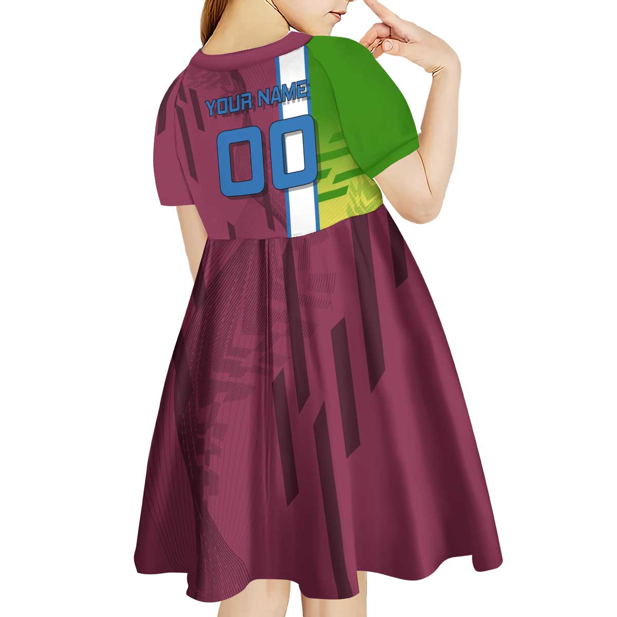 Personalized Giyuu Tomioka Demon Slayer Badminton Theme Kid Short Sleeve Dress with Racket Action Pose and Tricolor Graphic Design - The Mazicc