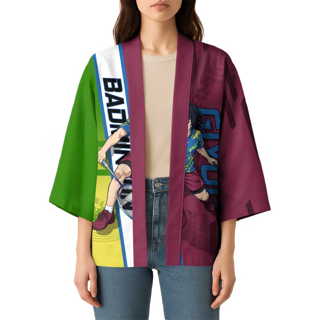 Personalized Giyuu Tomioka Demon Slayer Badminton Theme Kimono with Racket Action Pose and Tricolor Graphic Design - The Mazicc