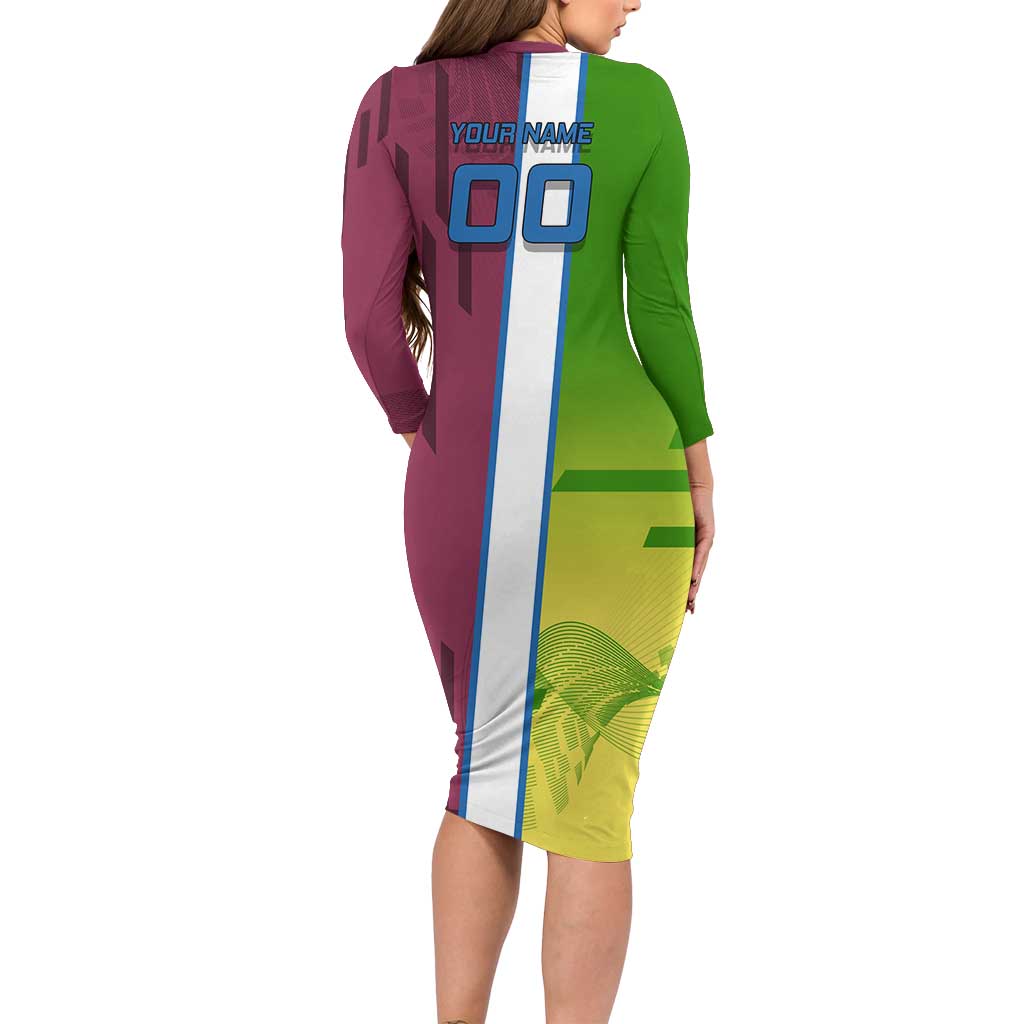 Personalized Giyuu Tomioka Demon Slayer Badminton Theme Long Sleeve Bodycon Dress with Racket Action Pose and Tricolor Graphic Design - The Mazicc