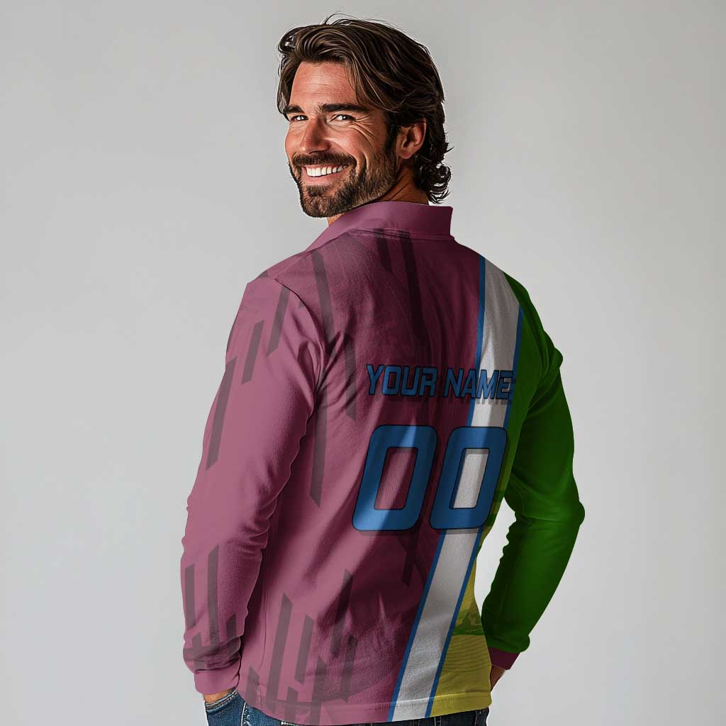 Personalized Giyuu Tomioka Demon Slayer Badminton Theme Long Sleeve Polo Shirt with Racket Action Pose and Tricolor Graphic Design - The Mazicc
