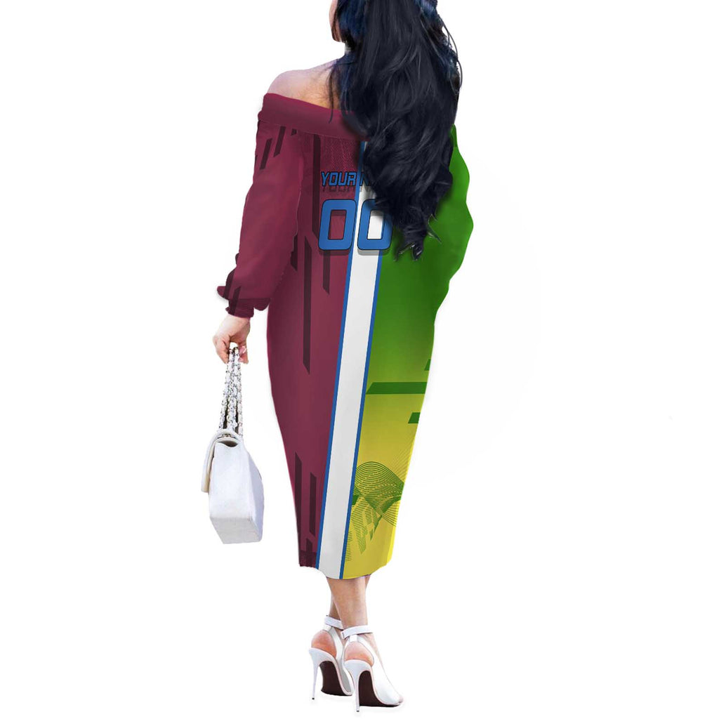 Personalized Giyuu Tomioka Demon Slayer Badminton Theme Off The Shoulder Long Sleeve Dress with Racket Action Pose and Tricolor Graphic Design - The Mazicc