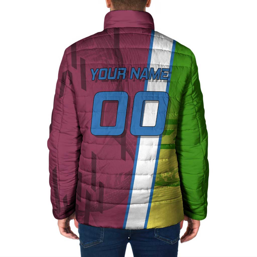 Personalized Giyuu Tomioka Demon Slayer Badminton Theme Padded Jacket with Racket Action Pose and Tricolor Graphic Design - The Mazicc
