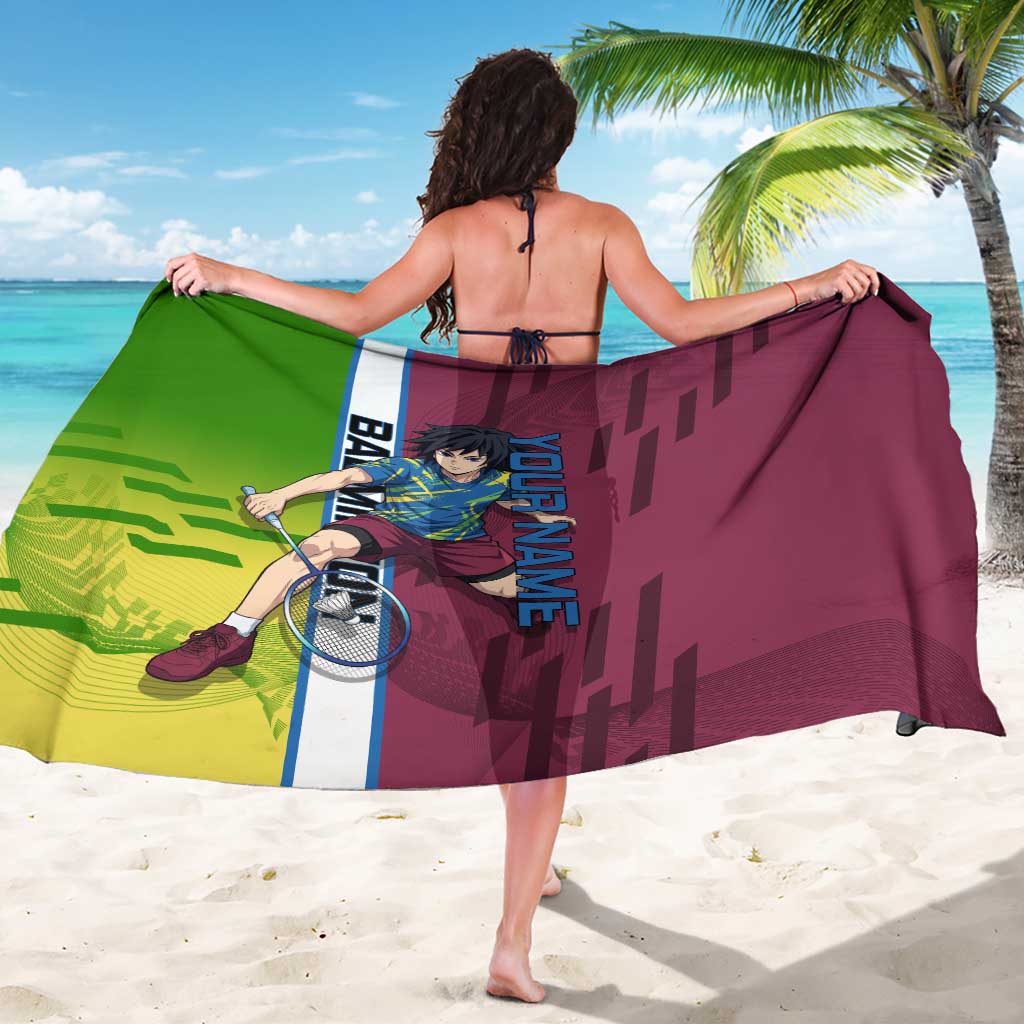 Personalized Giyuu Tomioka Demon Slayer Badminton Theme Sarong with Racket Action Pose and Tricolor Graphic Design - The Mazicc