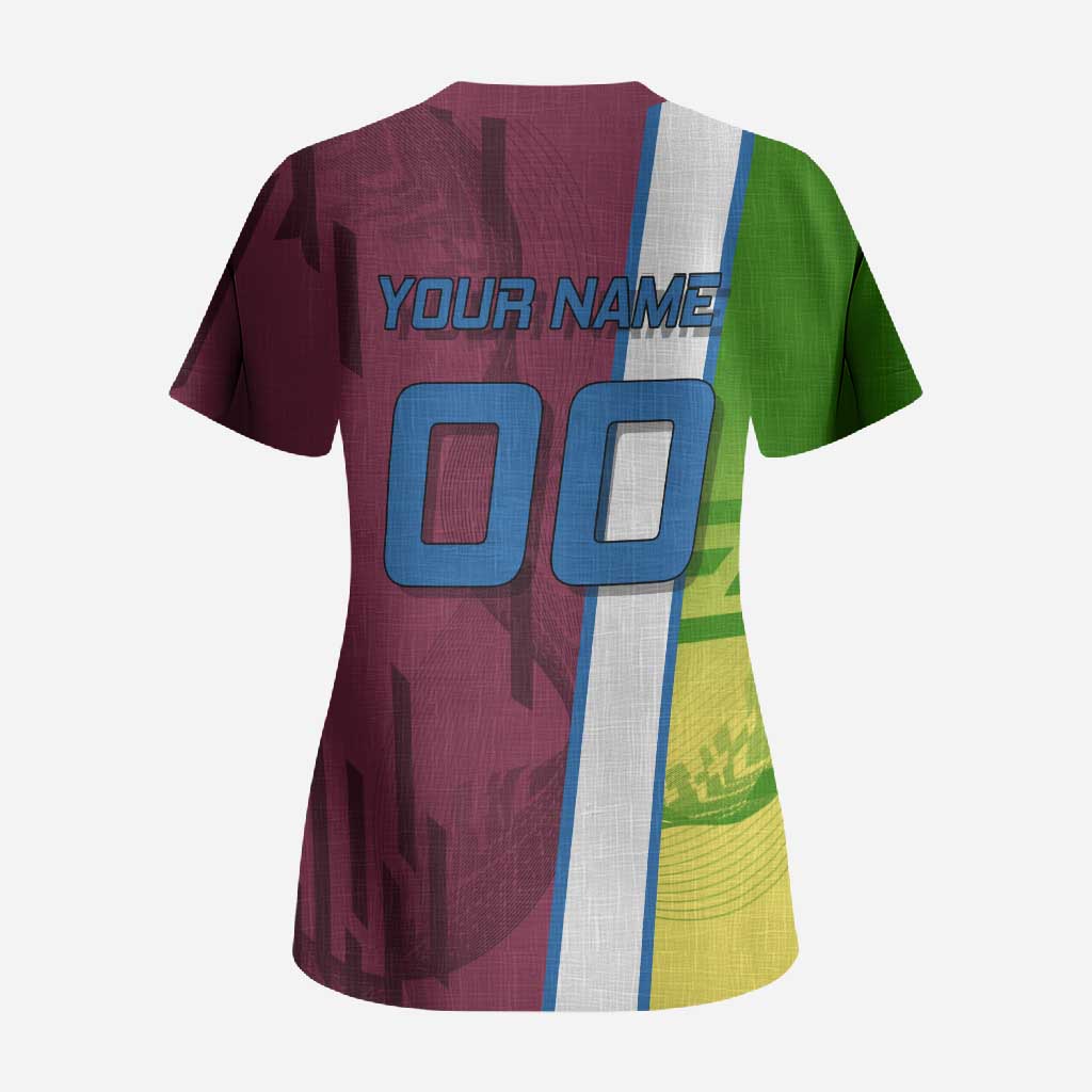 Personalized Giyuu Tomioka Demon Slayer Badminton Theme Scrub Top with Racket Action Pose and Tricolor Graphic Design - The Mazicc
