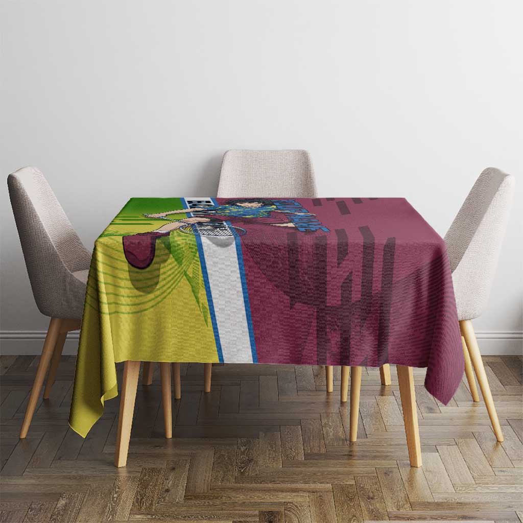 Personalized Giyuu Tomioka Demon Slayer Badminton Theme Tablecloth with Racket Action Pose and Tricolor Graphic Design - The Mazicc