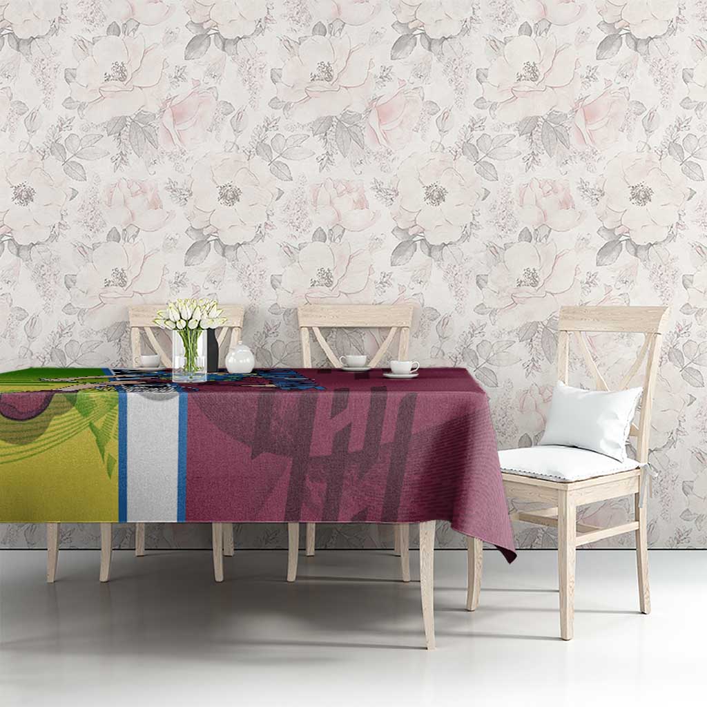 Personalized Giyuu Tomioka Demon Slayer Badminton Theme Tablecloth with Racket Action Pose and Tricolor Graphic Design - The Mazicc