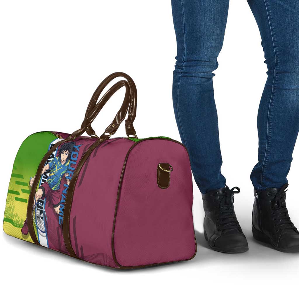 Personalized Giyuu Tomioka Demon Slayer Badminton Theme Travel Bag with Racket Action Pose and Tricolor Graphic Design - The Mazicc