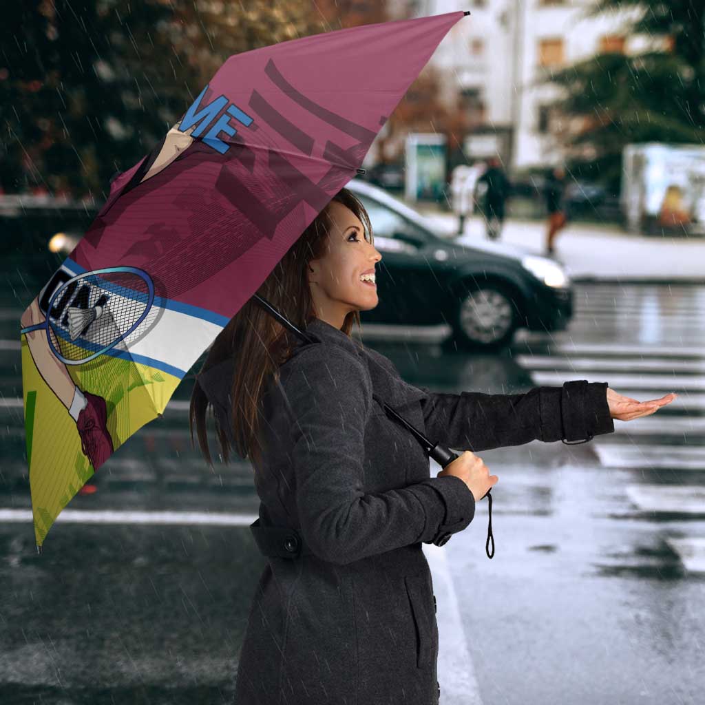 Personalized Giyuu Tomioka Demon Slayer Badminton Theme Umbrella with Racket Action Pose and Tricolor Graphic Design - The Mazicc
