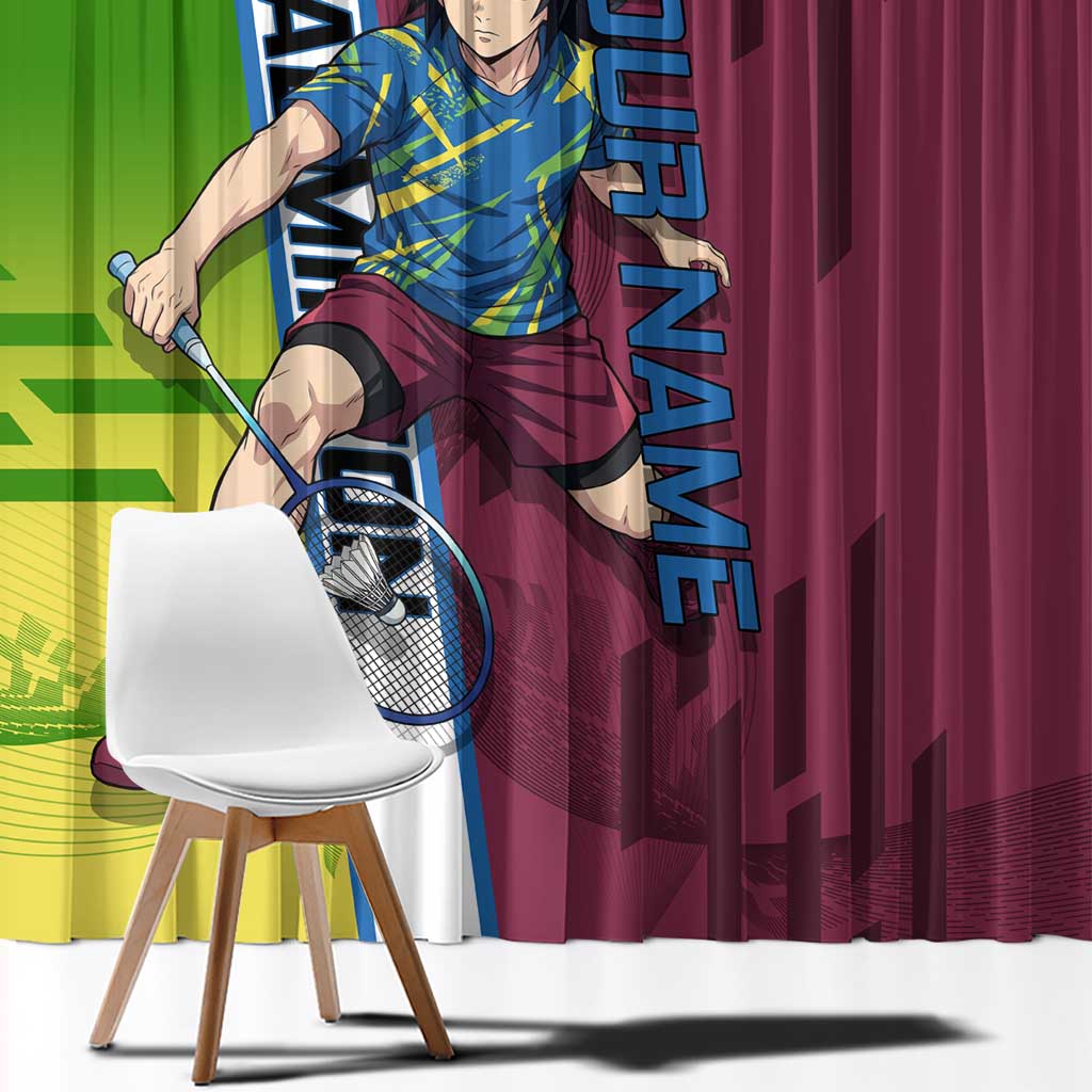 Personalized Giyuu Tomioka Demon Slayer Badminton Theme Window Curtain with Racket Action Pose and Tricolor Graphic Design - The Mazicc