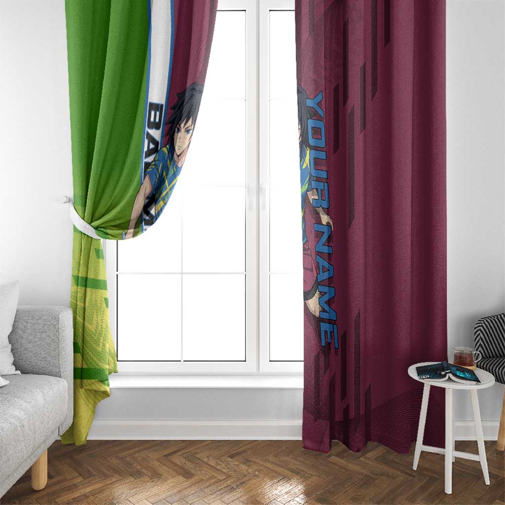 Personalized Giyuu Tomioka Demon Slayer Badminton Theme Window Curtain with Racket Action Pose and Tricolor Graphic Design - The Mazicc
