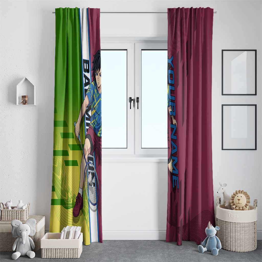 Personalized Giyuu Tomioka Demon Slayer Badminton Theme Window Curtain with Racket Action Pose and Tricolor Graphic Design - The Mazicc