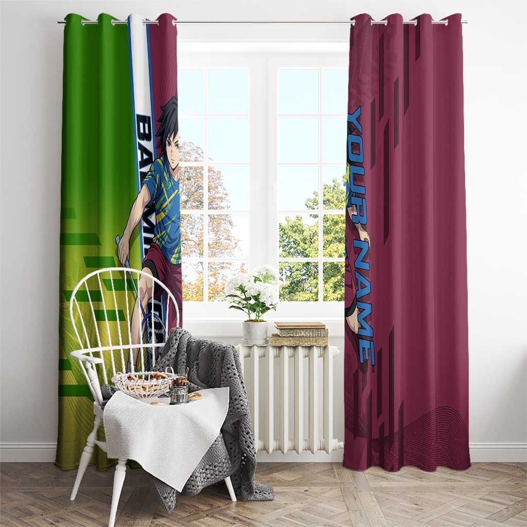 Personalized Giyuu Tomioka Demon Slayer Badminton Theme Window Curtain with Racket Action Pose and Tricolor Graphic Design - The Mazicc