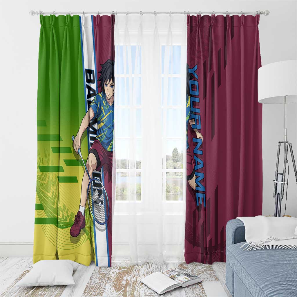 Personalized Giyuu Tomioka Demon Slayer Badminton Theme Window Curtain with Racket Action Pose and Tricolor Graphic Design - The Mazicc