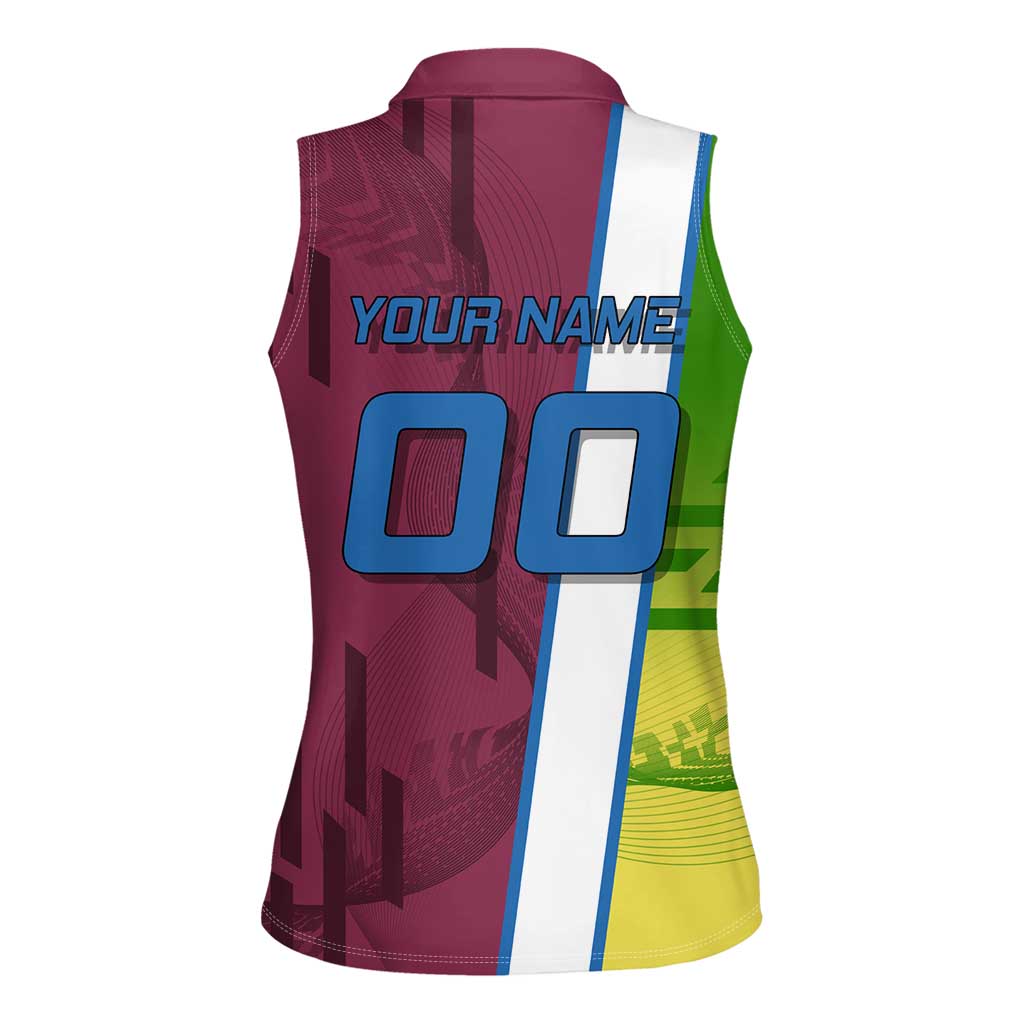 Personalized Giyuu Tomioka Demon Slayer Badminton Theme Women Sleeveless Polo Shirt with Racket Action Pose and Tricolor Graphic Design - The Mazicc