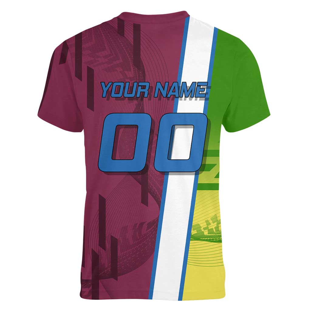 Personalized Giyuu Tomioka Demon Slayer Badminton Theme Women V-Neck T-Shirt with Racket Action Pose and Tricolor Graphic Design - The Mazicc
