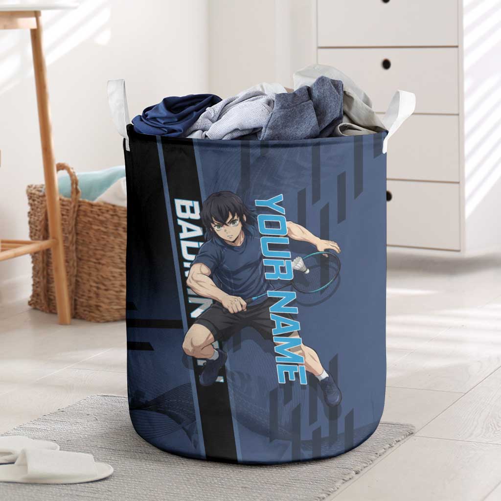 Personalized Inosuke Blue Lock Laundry Basket Crossover Badminton Design with Action Pose - The Mazicc