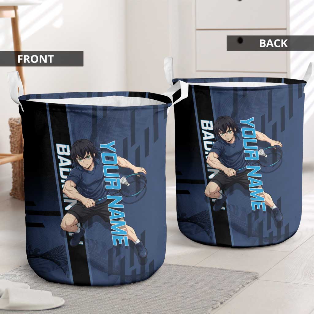 Personalized Inosuke Blue Lock Laundry Basket Crossover Badminton Design with Action Pose - The Mazicc