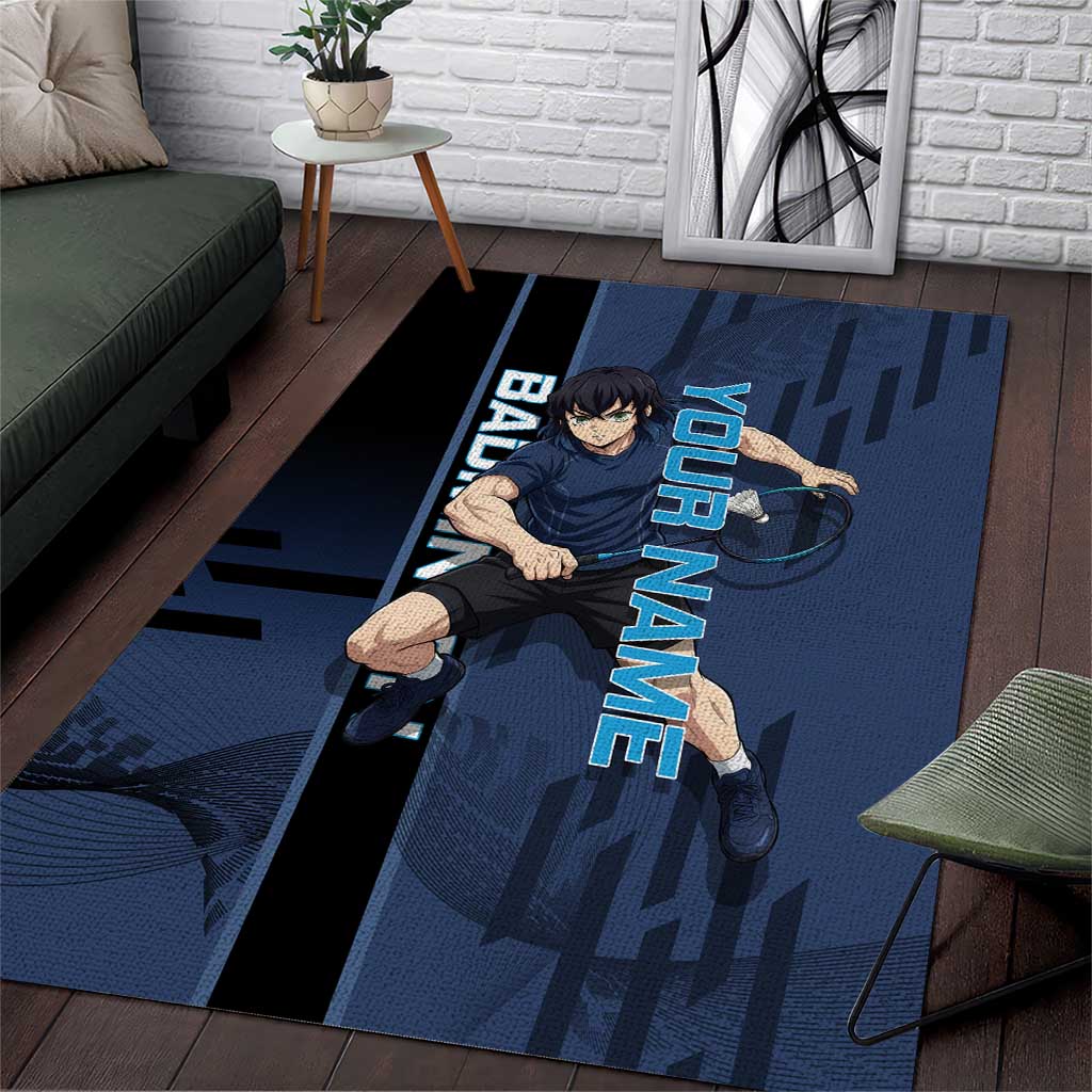 Personalized Inosuke Blue Lock Area Rug Crossover Badminton Design with Action Pose - The Mazicc